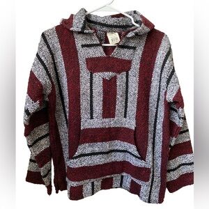 SUNSPECS Women’s Long Sleeve Burgundy Red Gray Stripe Hoodie Small